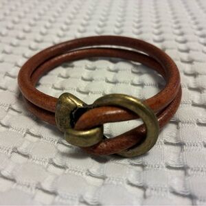 Brown Leather Bracelet with Gold Knot